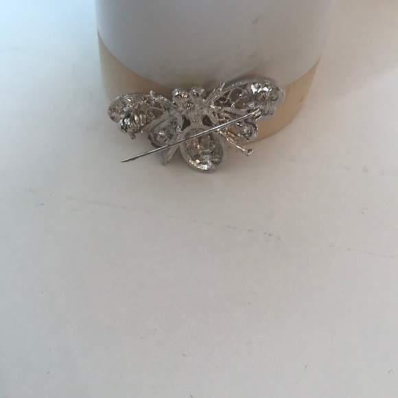 Silver, orange and yellow crystal brooch - Picture 2 of 2